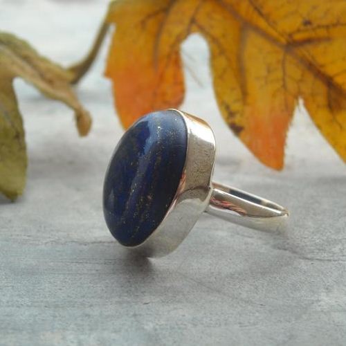 Silver round ring, Blue ring jewelry, Blue lapis artisan ring