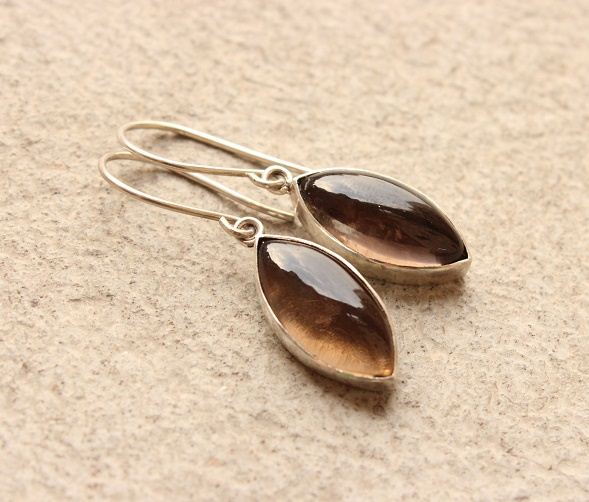 Smoky quartz earrings, Drop earrings, Brown stone silver earrings