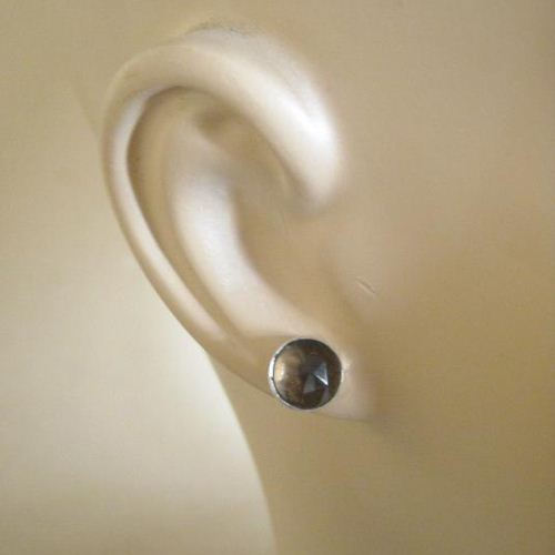 Smoky quartz stud earrings, 8mm silver studs, Brown studs