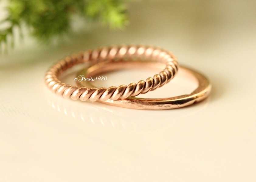 Solid 14k Rose gold ring - promise ring - Couple ring set 