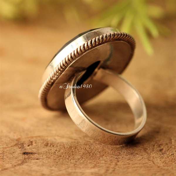  Statement Black Onyx Ring, Black gemstone handmade silver ring