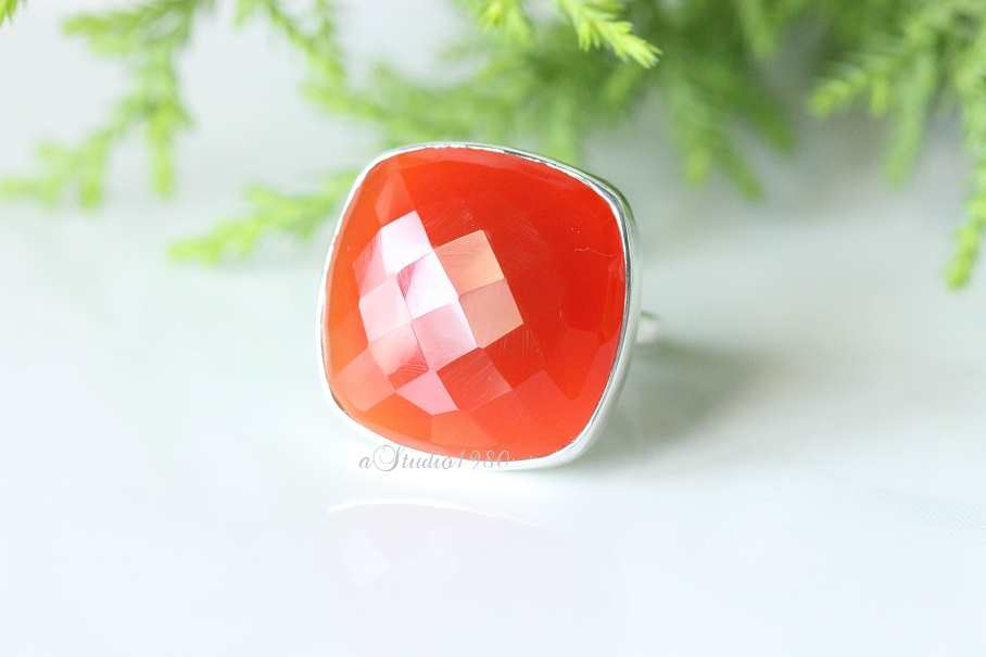 Statement Carnelian silver ring Cushion cut gemstone ring