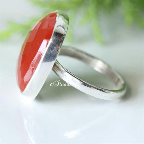 Statement Carnelian silver ring Cushion cut gemstone ring