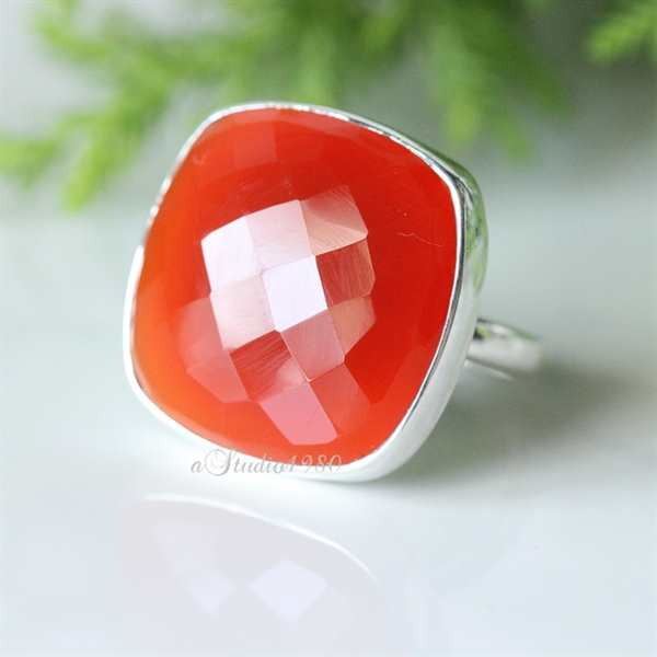 Statement Carnelian silver ring Cushion cut gemstone ring