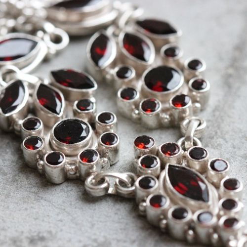 Statement Garnet Necklace, Artisan necklace, Ethnic silver necklace