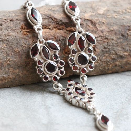 Statement Garnet Necklace, Artisan necklace, Ethnic silver necklace