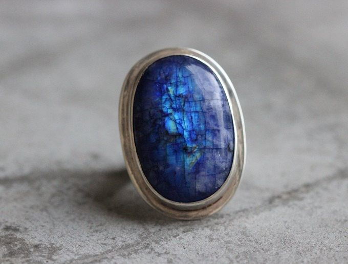 Statement Rainbow Moonstone Ring Blue