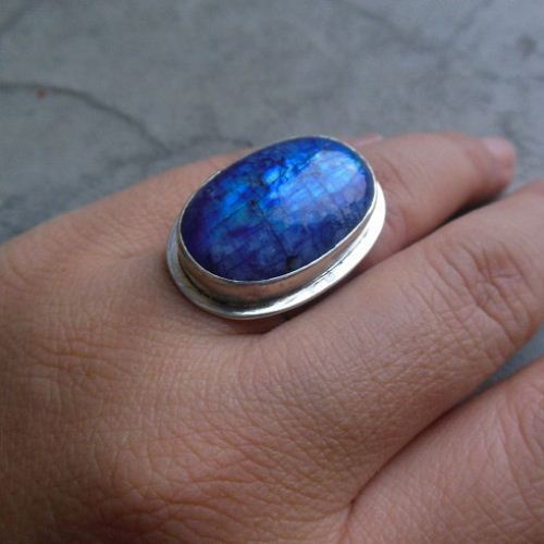 Statement Rainbow Moonstone Ring - Blue moonstone silver ring