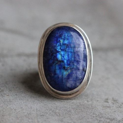 Statement Rainbow Moonstone Ring - Blue moonstone silver ring