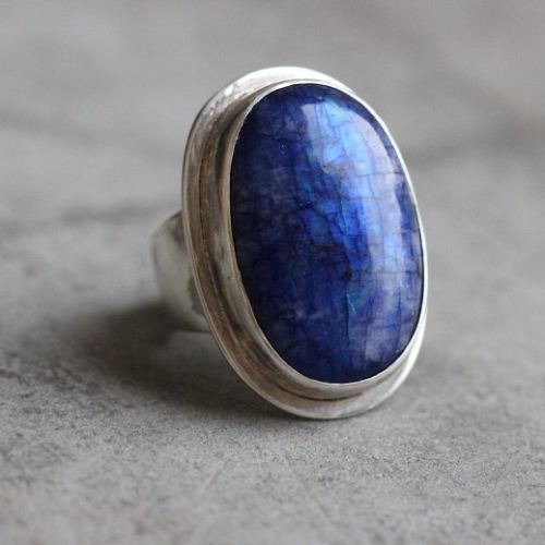 Statement Rainbow Moonstone Ring - Blue moonstone silver ring