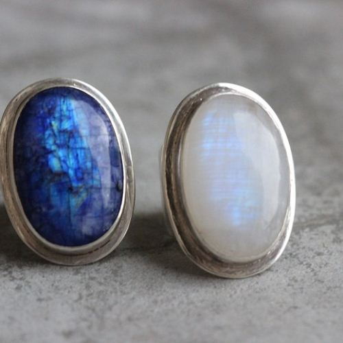 Statement Rainbow Moonstone Ring - Blue moonstone silver ring