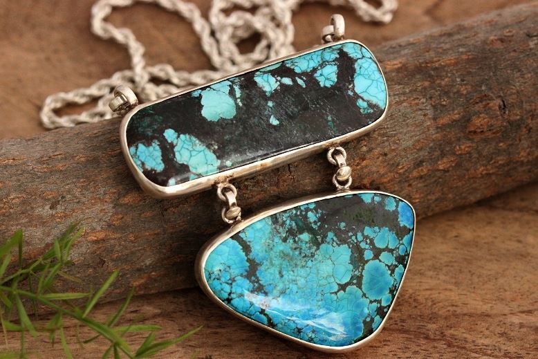 Large turquoise pendant necklace Artisan