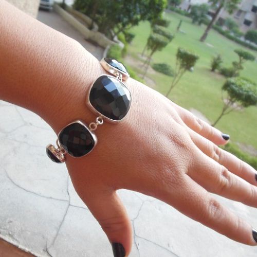Statement bracelet - Black onyx bracelet - Sterling silver bracelet