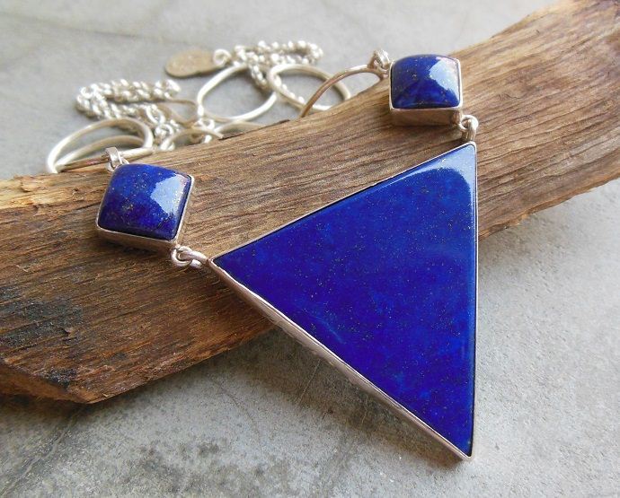 Statement necklace, OOAK necklace, Lapis lazuli silver pendant