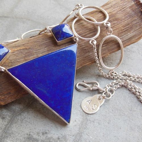 Statement necklace, OOAK necklace, Lapis lazuli silver pendant
