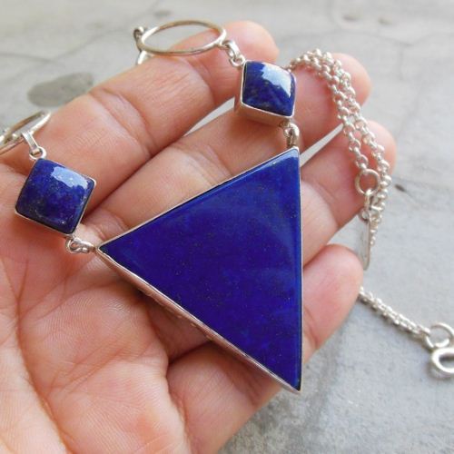 Statement necklace, OOAK necklace, Lapis lazuli silver pendant