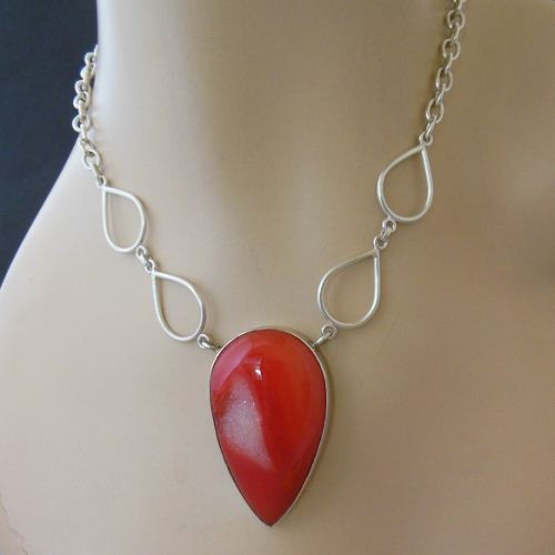 Statement necklace, Red druzy silver pendant necklace, OOAK necklace 