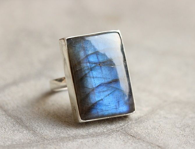 Statement ring Labradorite ring Rectangle