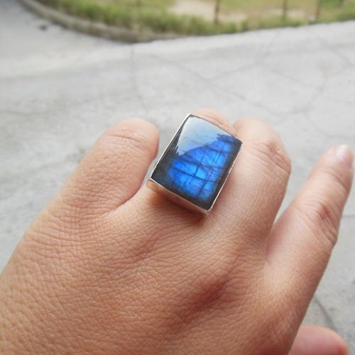 Statement ring, Labradorite ring, Rectangle bold silver ring 