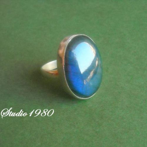 Sterling Silver Labradorite Ring - Blue flash labradorite ring jewelry