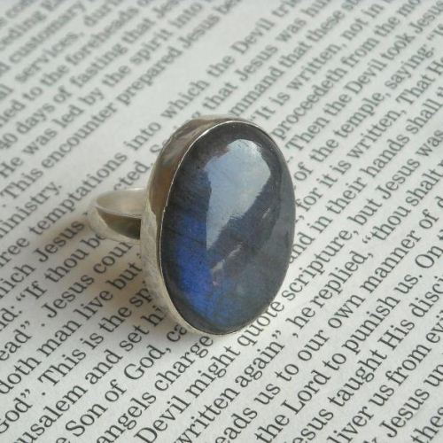Sterling Silver Labradorite Ring - Blue flash labradorite ring jewelry