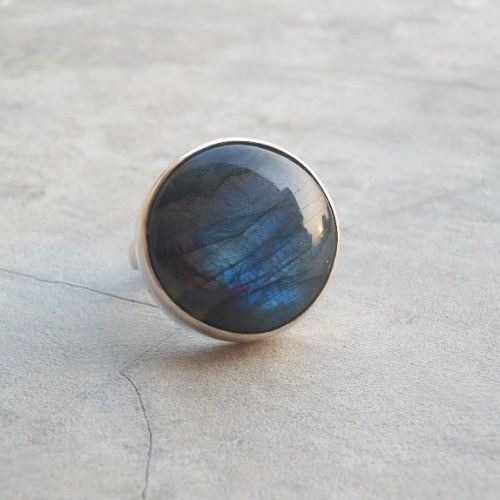 Sterling Silver Labradorite Ring - Round ring - Blue stone rings
