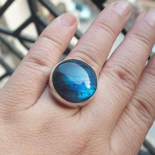 Sterling Silver Labradorite Ring - Round ring - Blue stone rings