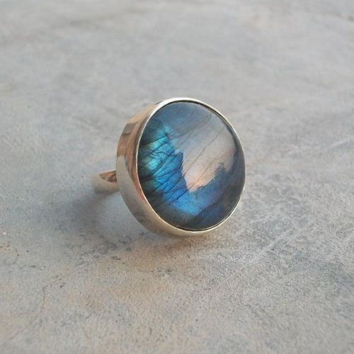 Sterling Silver Labradorite Ring - Round ring - Blue stone rings