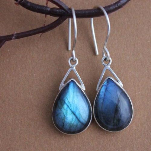 Sterling Silver Labradorite earrings - Dangle bezel set earrings