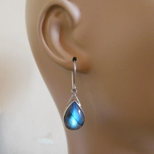 Sterling Silver Labradorite earrings - Dangle bezel set earrings