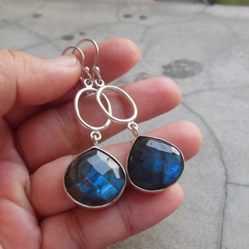 Sterling Silver Labradorite earrings, Dangle drop artisan earrings