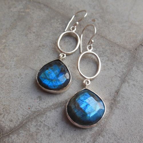 Sterling Silver Labradorite earrings, Dangle drop artisan earrings