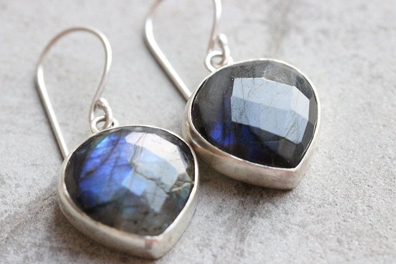 Blue labradorite earrings sterling silver