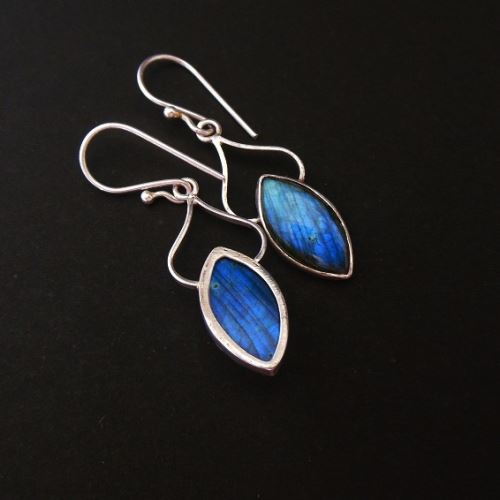 Sterling Silver Labradorite earrings - Dangle gemstone blue earrings