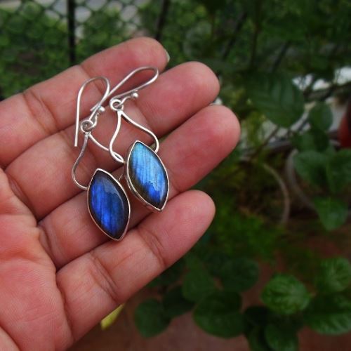 Sterling Silver Labradorite earrings - Dangle gemstone blue earrings
