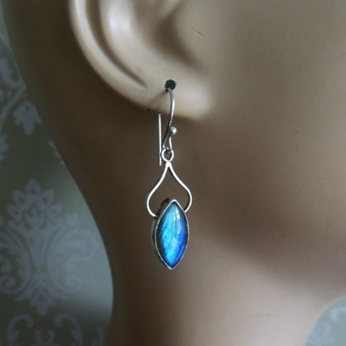 Sterling Silver Labradorite earrings - Dangle gemstone blue earrings