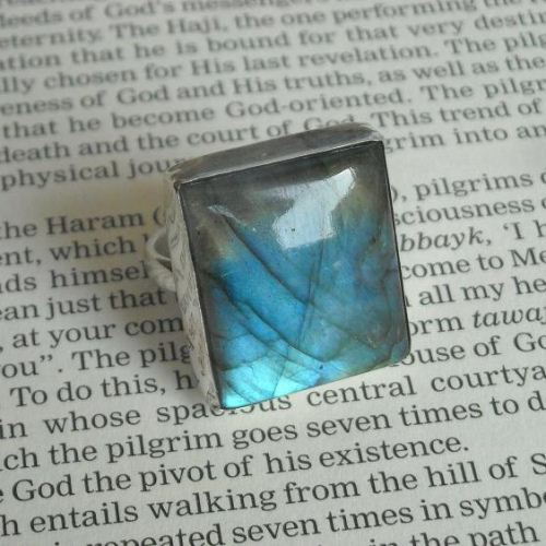 Sterling Silver Labradorite ring - Silver Square ring - Nebula ring