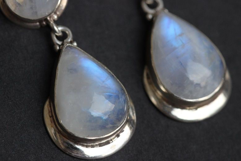 Sterling Silver Rainbow moonstone earrings, Dangle artisan earrings