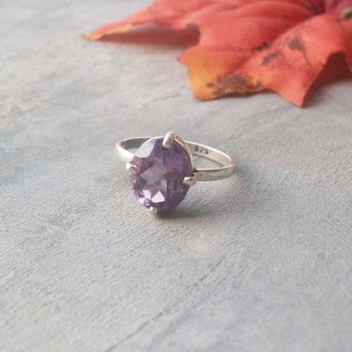 Sterling silver amethyst ring, Genuine Purple amethyst birthstone ring
