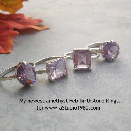 Sterling silver amethyst ring, Genuine Purple amethyst birthstone ring