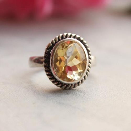 Sterling silver citrine ring - Natural citrine ring - Oval citrine