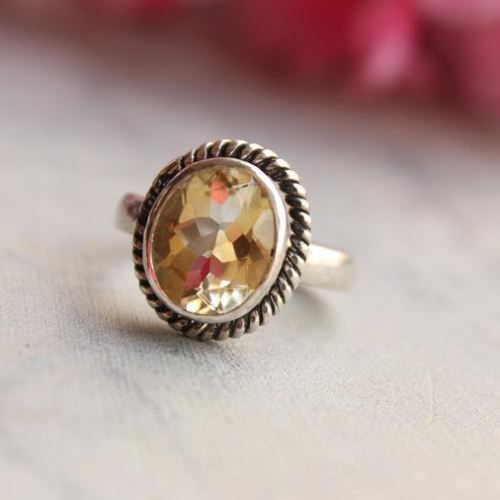 Sterling silver citrine ring - Natural citrine ring - Oval citrine
