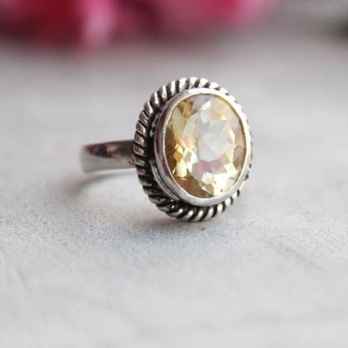 Sterling silver citrine ring - Natural citrine ring - Oval citrine
