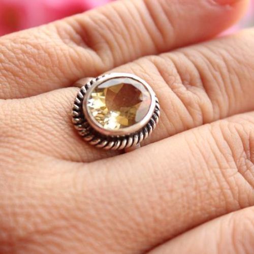 Sterling silver citrine ring - Natural citrine ring - Oval citrine