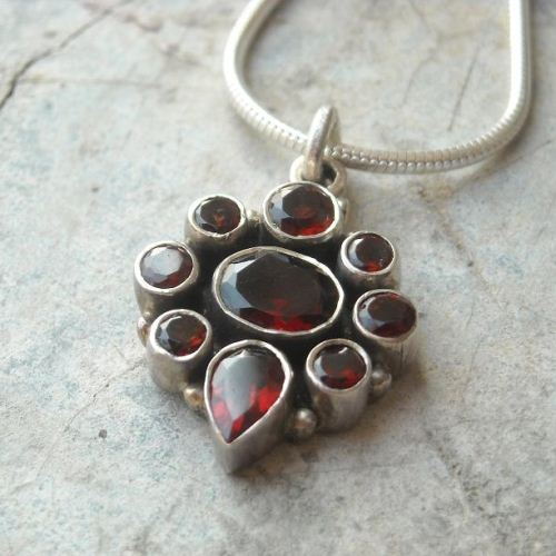 Sterling silver garnet pendant necklace, January birthstone pendant