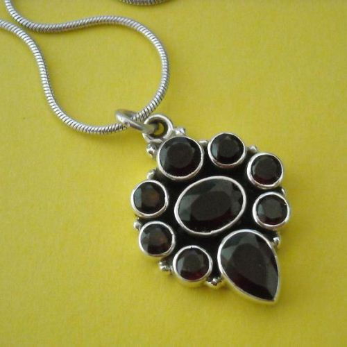 Sterling silver garnet pendant necklace, January birthstone pendant