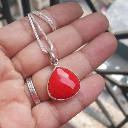 Sterling silver jewelry set - Red coral jewelry set - Pendant Earrings