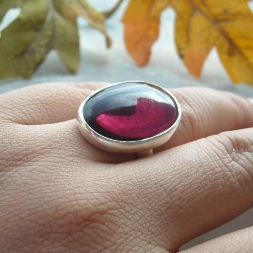 Sterling silver oval amethyst ring - vintage jewel cab cabochon ring