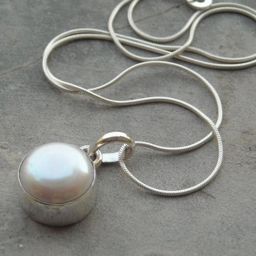 Sterling silver pearl necklace pendant chain - bridal classic 12mm