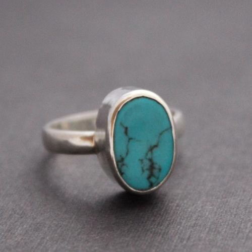Sterling silver turquoise ring - Gemstone ring - Artisan silver ring